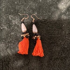 Vibrant Orange and Black Tassel Earrings